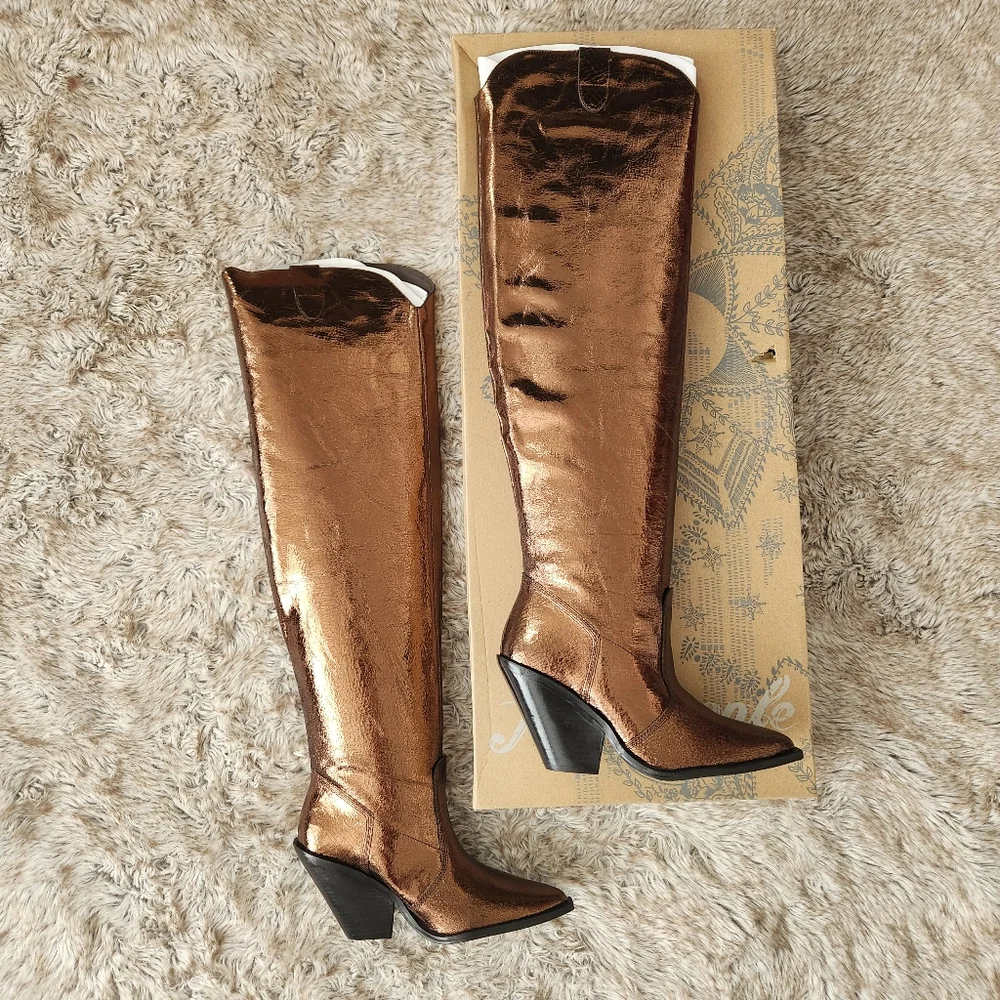 Free People Triple Crown Over the Knee Boot Bronze‎ Metallic Women's Size 8